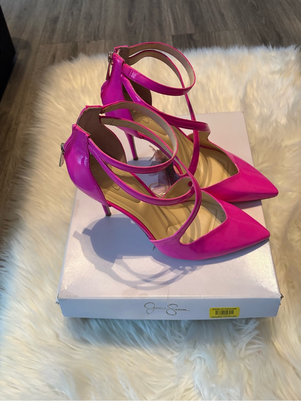 Jessica Simpson Women's Hot Pink Strappy Pointed-Toe Heels